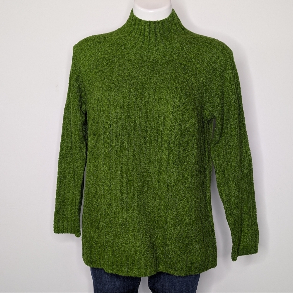 NWT J Jill Green Knit Long Sleeve Cotton Blend High Neck Sweater S